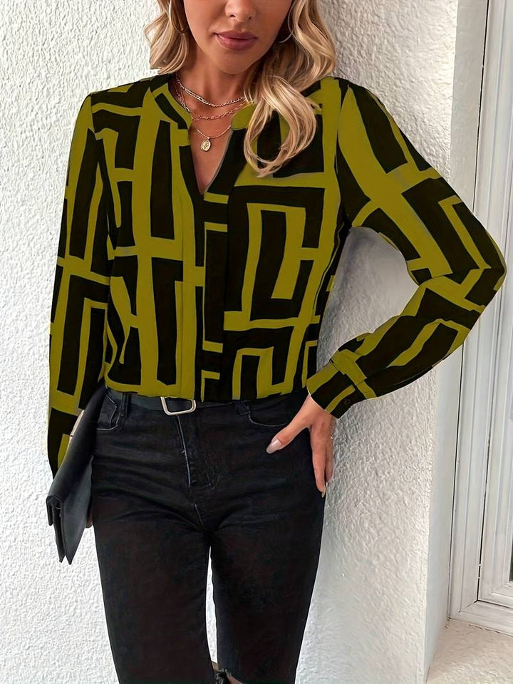 Tzipora - Elegant Long Sleeve Blouse With Geometric Print