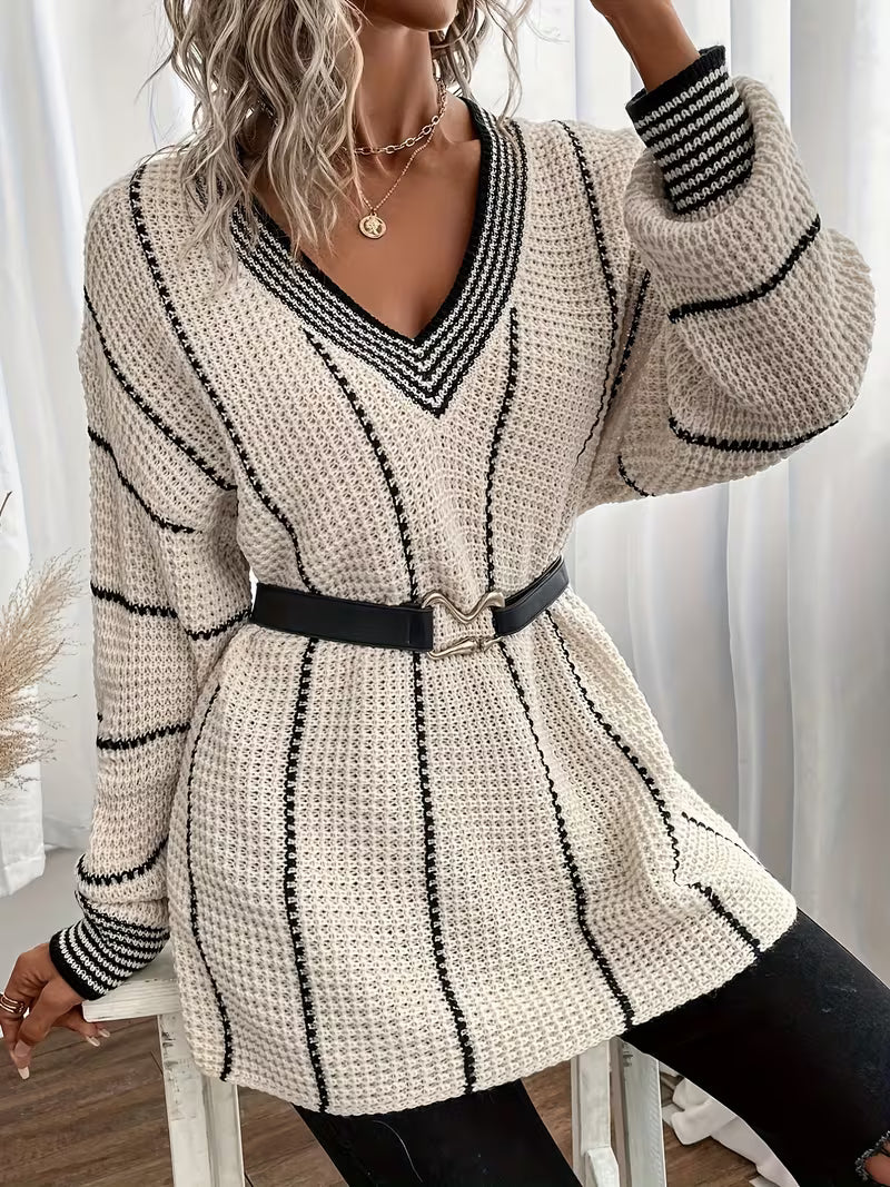 Lykke - Striped V Neck Oversized Sweater