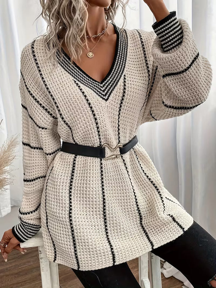 Lykke - Striped V Neck Oversized Sweater