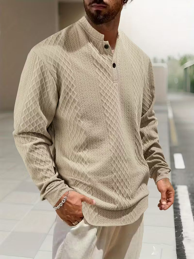 Mathew – Geometric Knitted Long Sleeve Henley Sweater