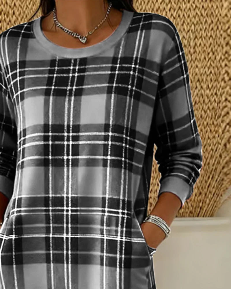 Eleven - Checked Sweatshirt Dress With Long Sleeve