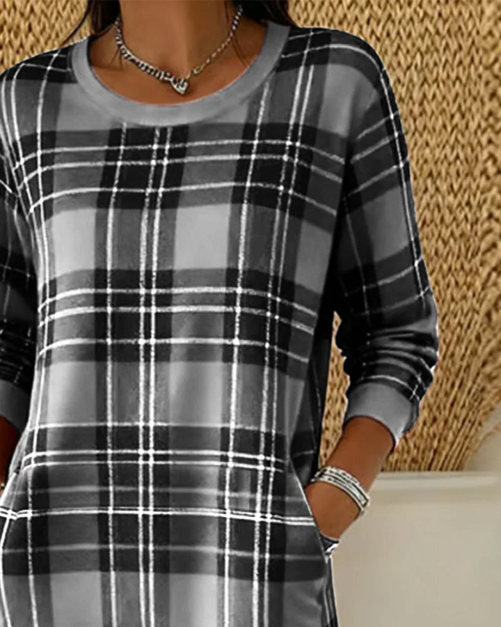 Eleven - Checked Sweatshirt Dress With Long Sleeve