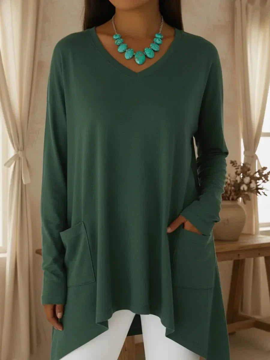Boglarka - V-neck Loose Sweater With Irregular Hem