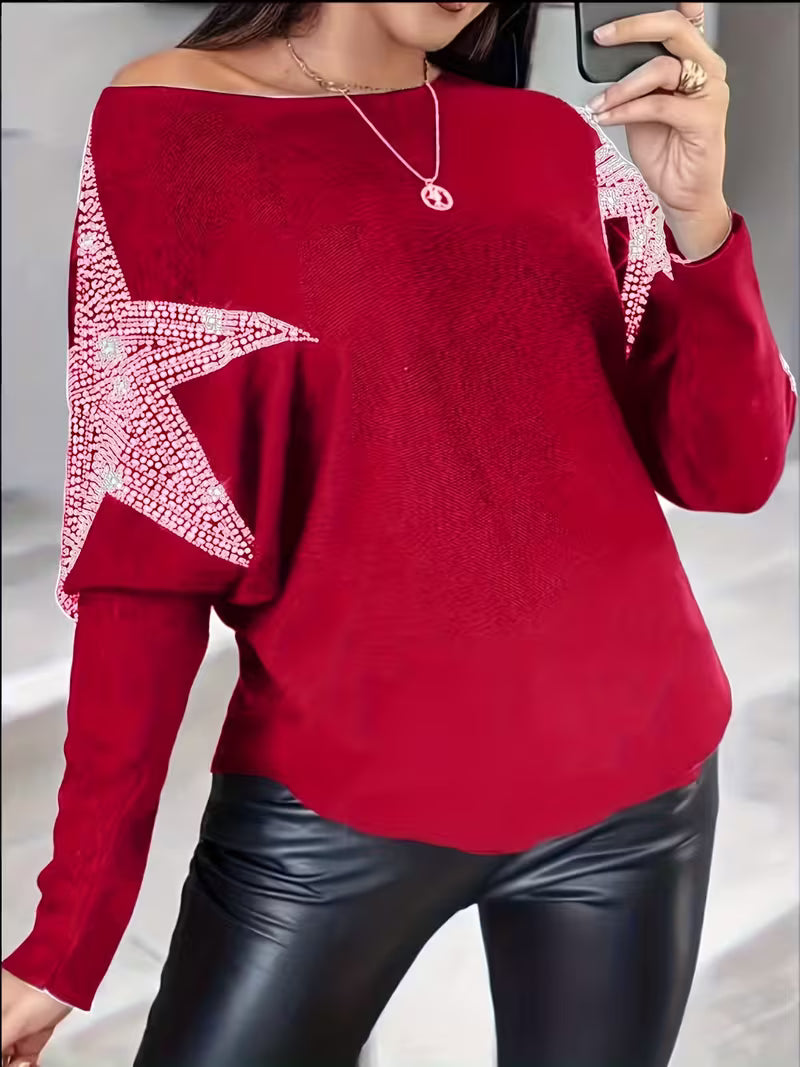 Bernardino - Elegant Long Sleeve Sweater With Star Print