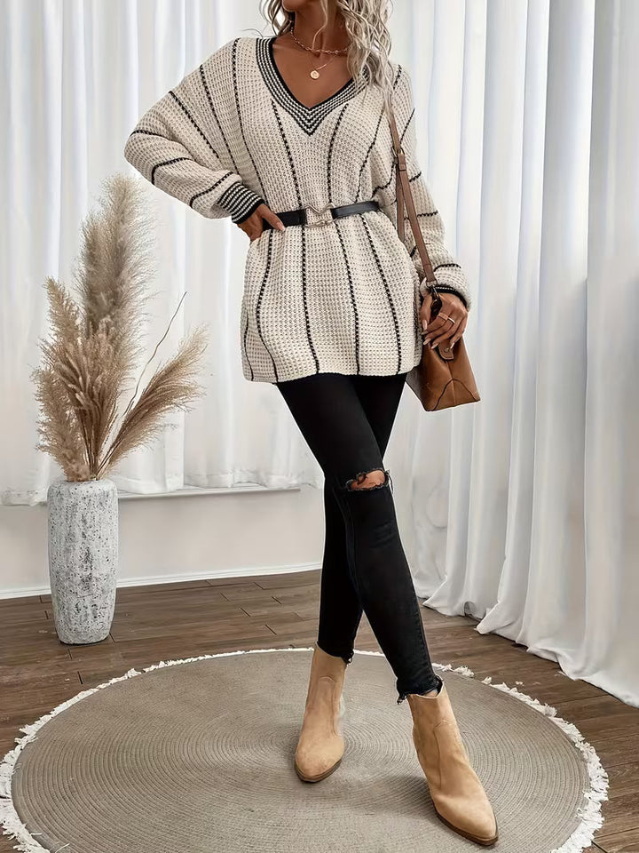 Lykke - Striped V Neck Oversized Sweater