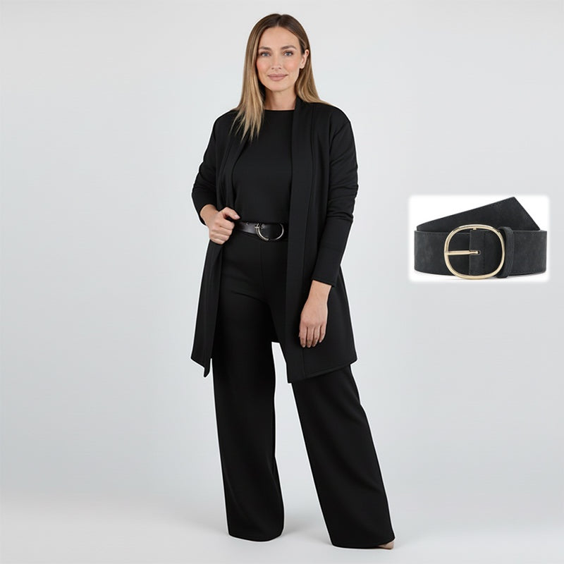 Dorren - Elegant 3-Piece Set With Long Cardigan, Top & Pant