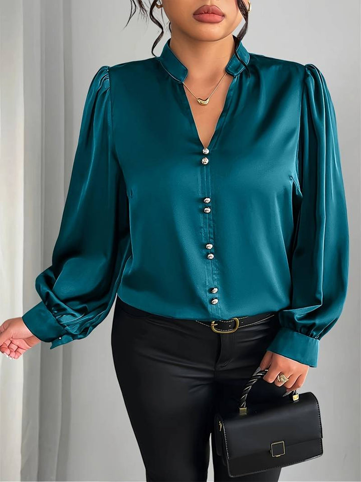 Elisheva - Elegant Bubble Sleeve Shirt With V-Neck