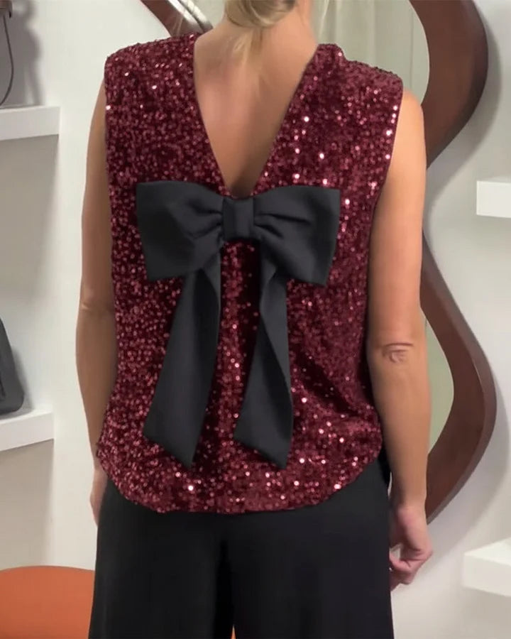 Shinobu - Fashionable Bow Sequin Tank Top