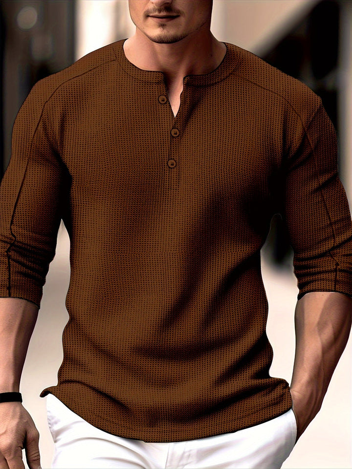 Bastoni - Long Sleeve Waffle Knitted Henley Shirt