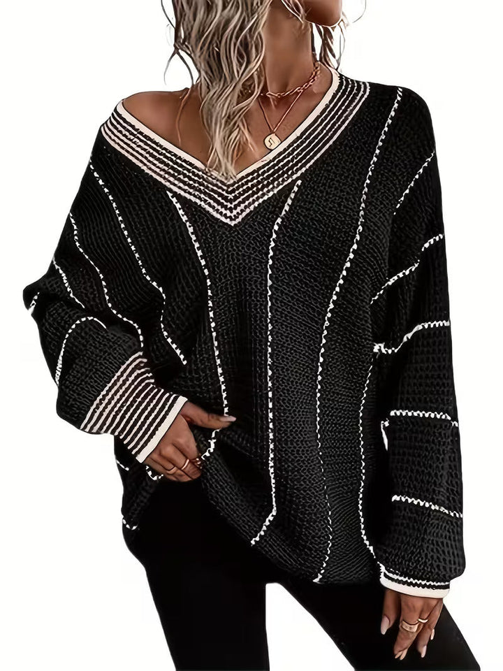 Lykke - Striped V Neck Oversized Sweater