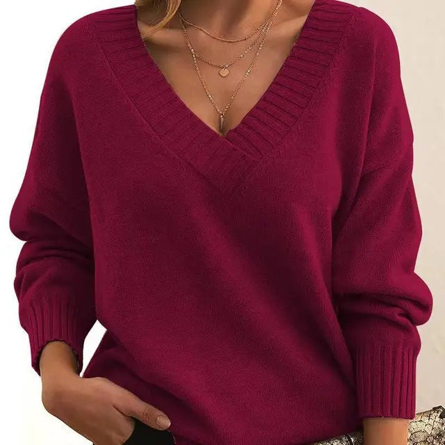 Mordane - Elegant Long Sleeve Sweater With V-Neck