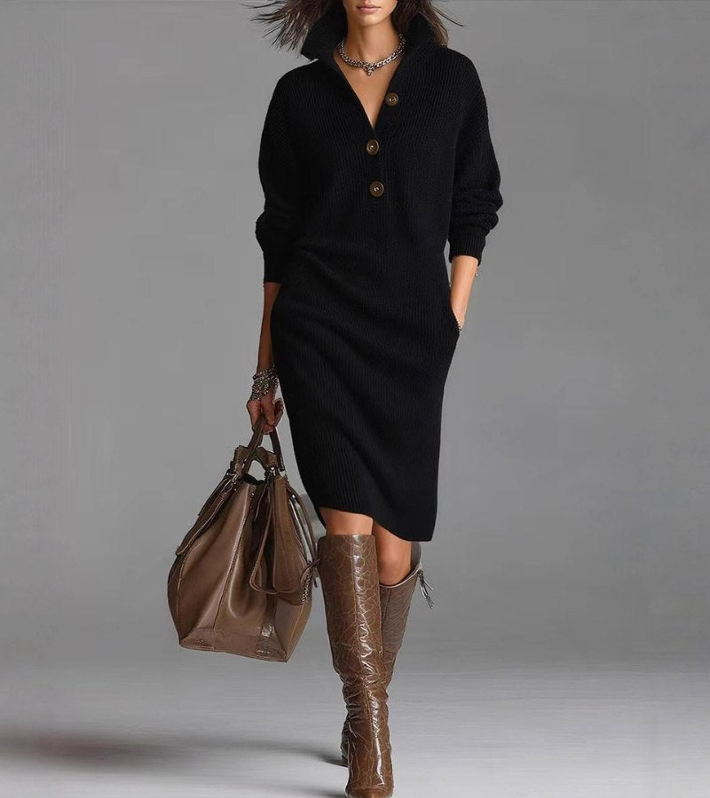 Perona - Elegant Knitted Dress With Button