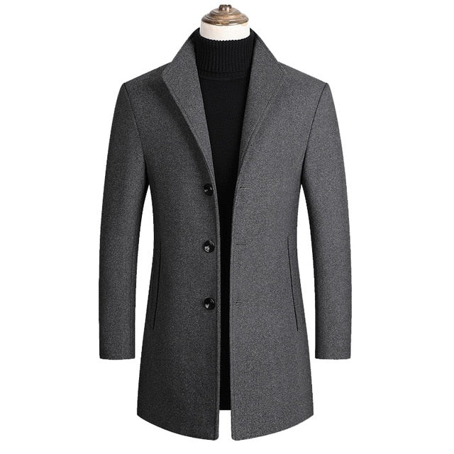 Morkvarg - Elegant Long Winter Coat With Button