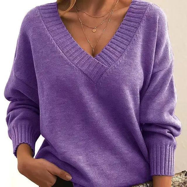 Mordane - Elegant Long Sleeve Sweater With V-Neck