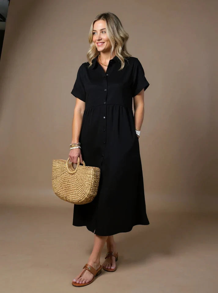 MADELINE – STRIPED BUTTON-DOWN RELAXED MIDI DRESS