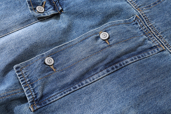 Distressed Denim Overall with Multiple Pockets