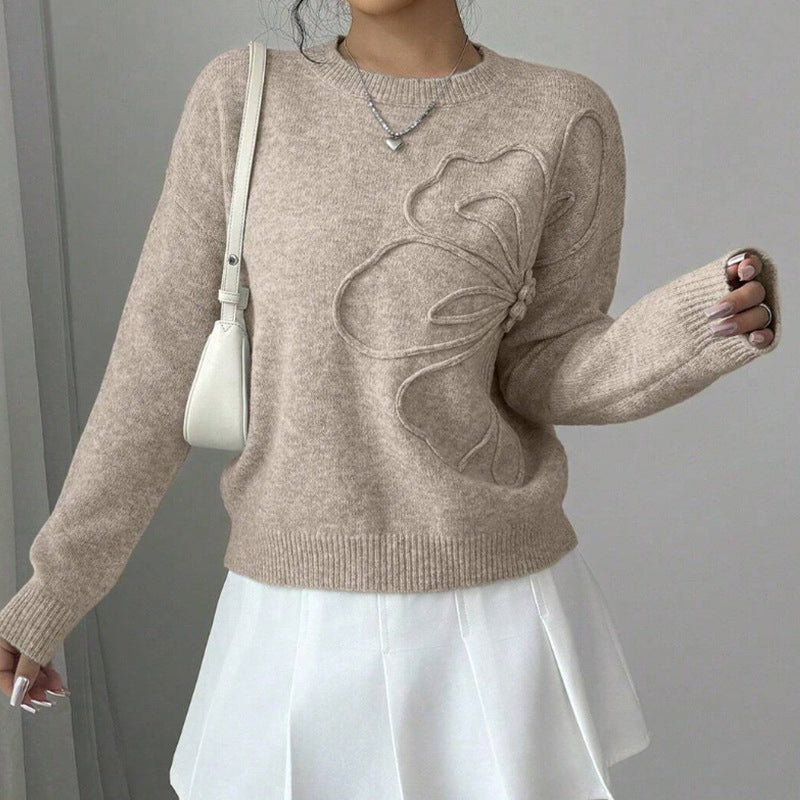 Hiyori - Long Sleeve Knit Sweater With Butterfly Print