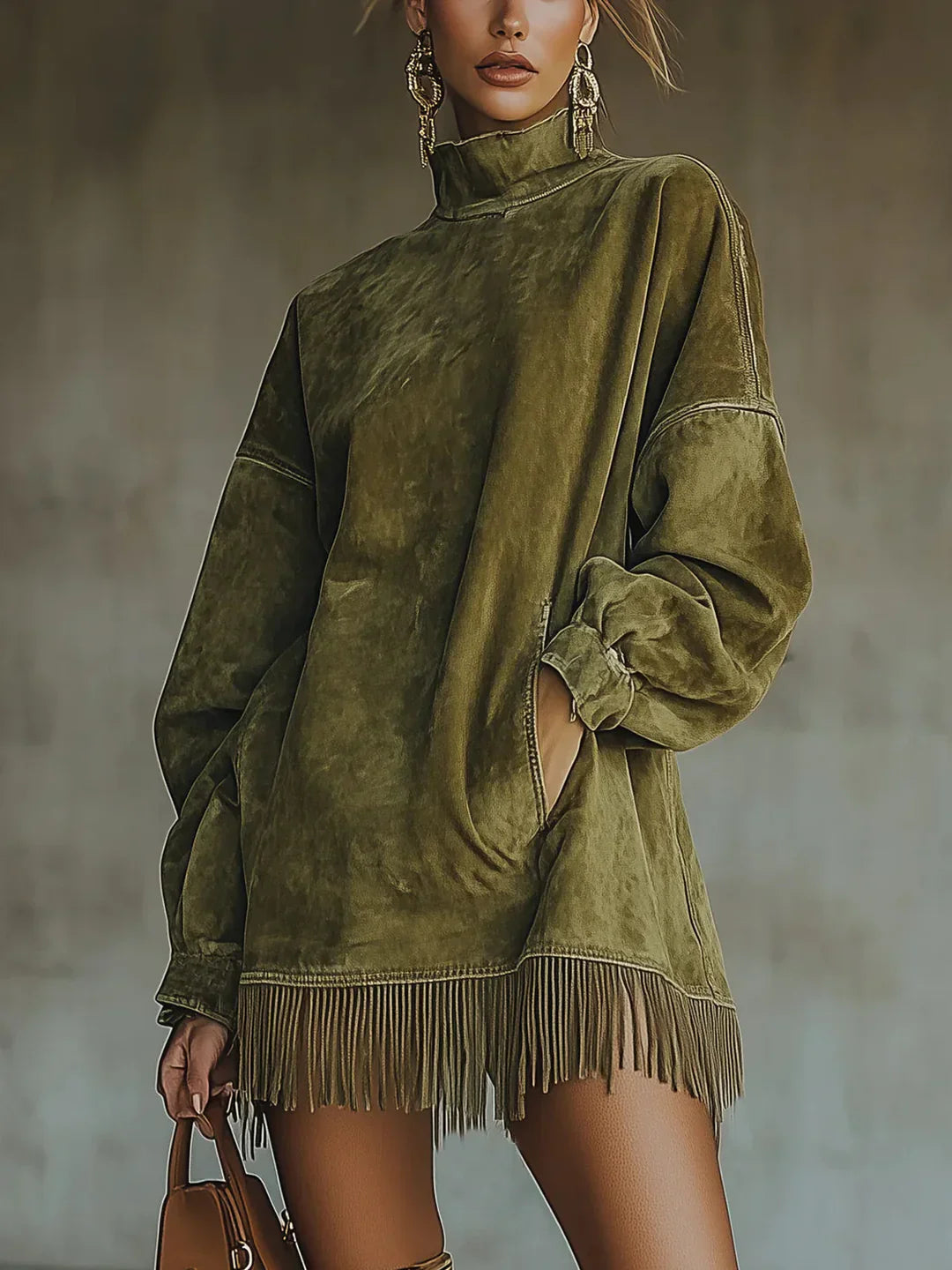 Syanna - Elegant Long Sleeve Fringe Dress
