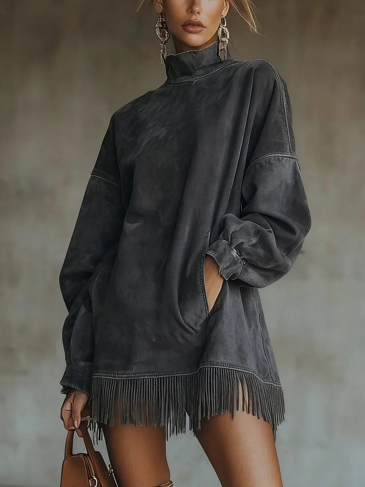 Syanna - Elegant Long Sleeve Fringe Dress