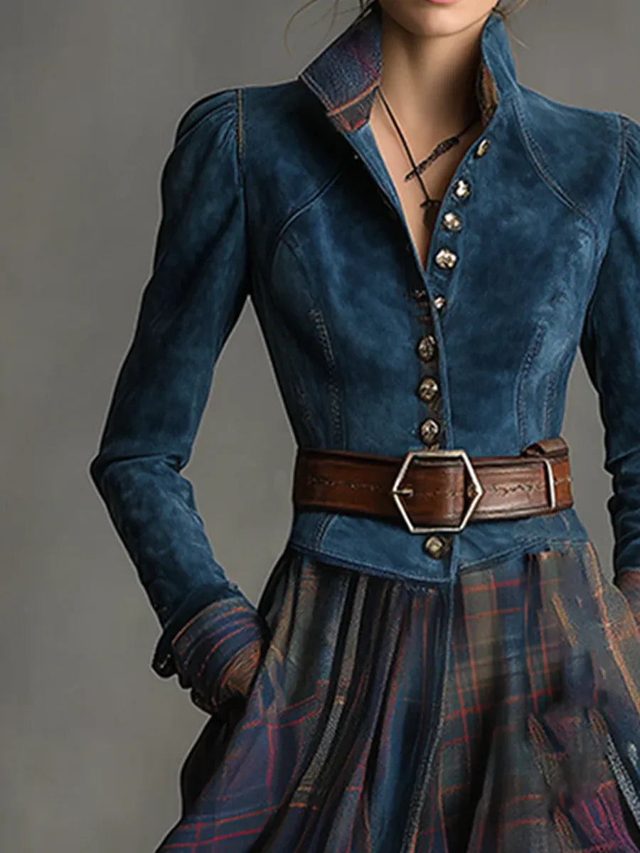 Nephele - Bohemian Elegance Suede and Checkered Skirt