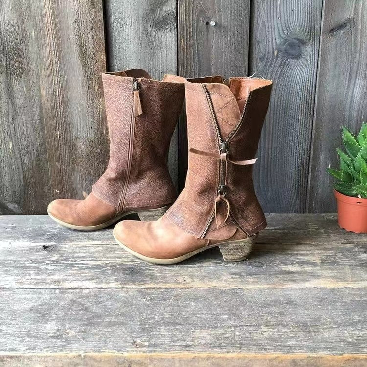 CHARLOTTE – VINTAGE LEATHER ZIP BOOTS