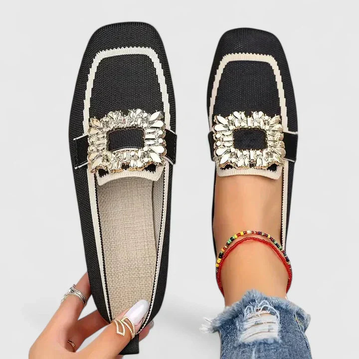 SADIE – EMBELLISHED SQUARE-BUCKLE LOAFERS
