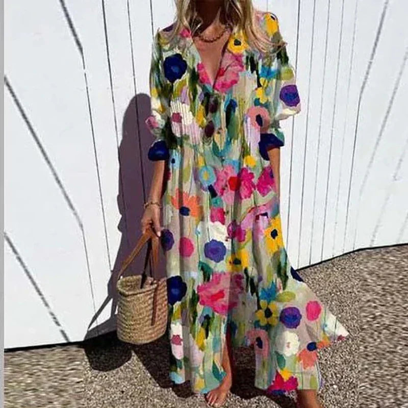 ISLA – COASTAL BREEZE BUTTON MAXI DRESS
