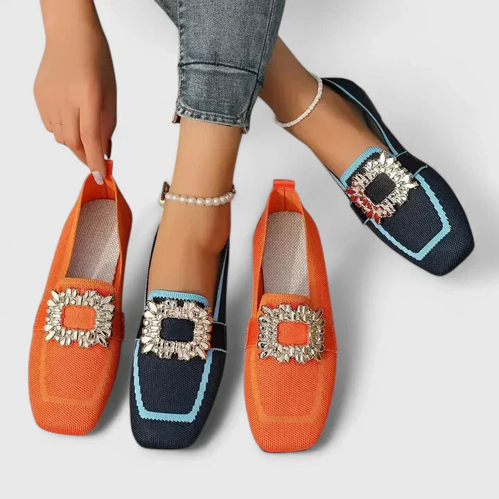 SADIE – EMBELLISHED SQUARE-BUCKLE LOAFERS