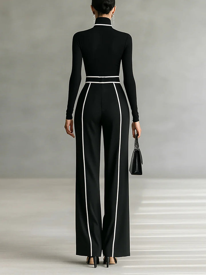 Karyssa - Turtle Neck Top and Wide-Leg Pants with Belt