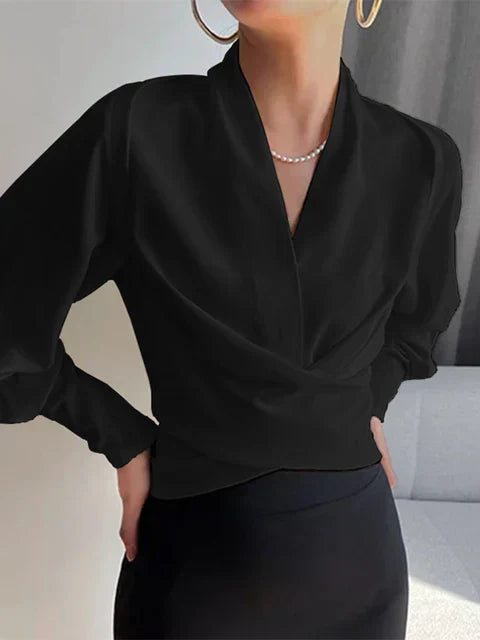 CASSANDRA – ELEGANT DRAPED V-NECK BLOUSE