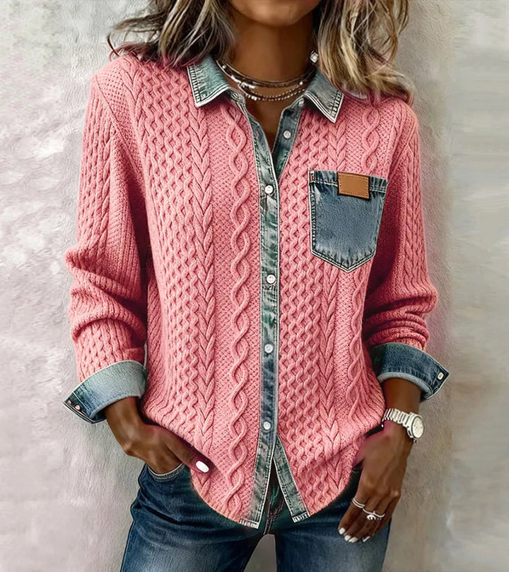 Bibianna - Long Sleeve Shirt With Denim Patchwork
