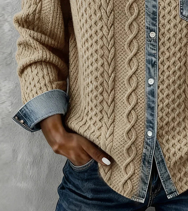 Bibianna - Long Sleeve Shirt With Denim Patchwork