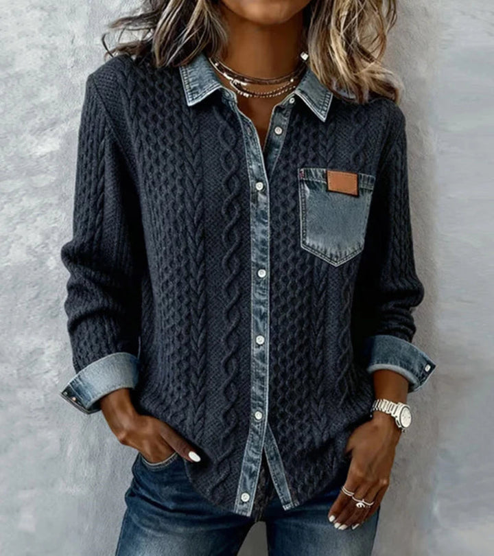 Bibianna - Long Sleeve Shirt With Denim Patchwork