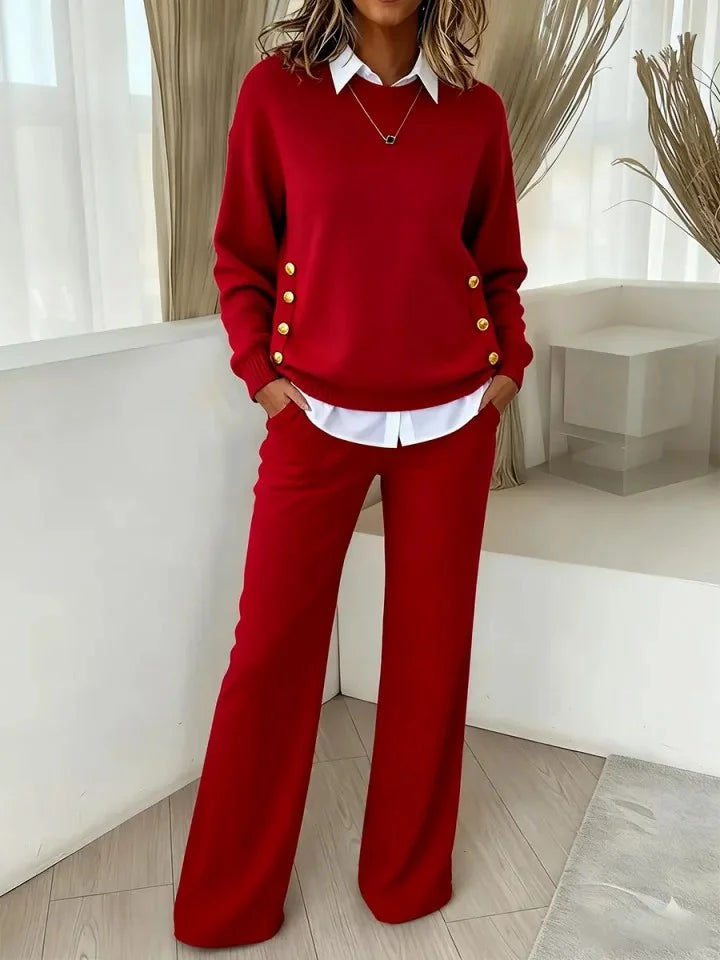 Pavetta - Comfortable Long Sleeve Sweater And Pant Set