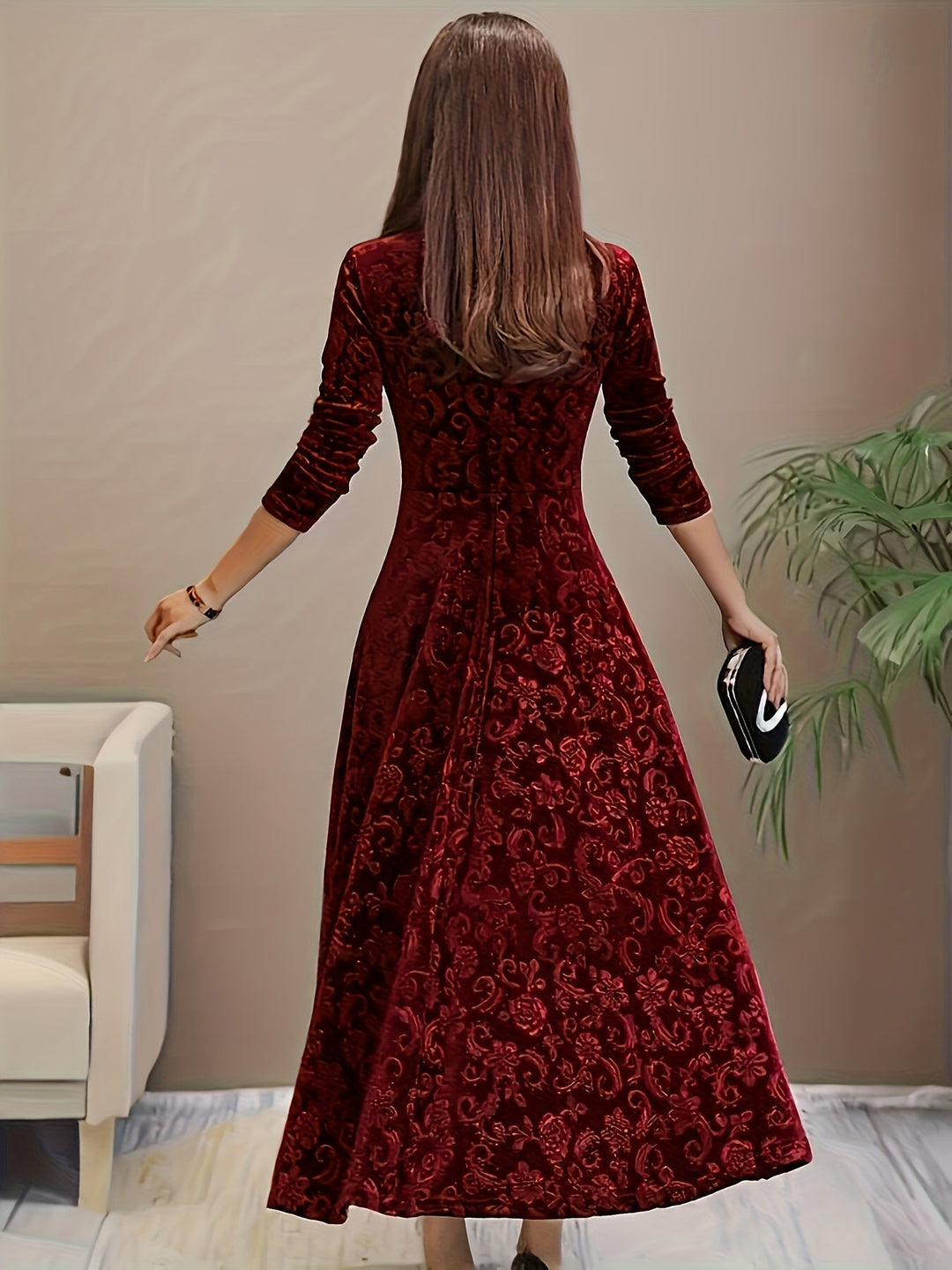 Otsuru - Elegant Velvet Long Sleeve Dress