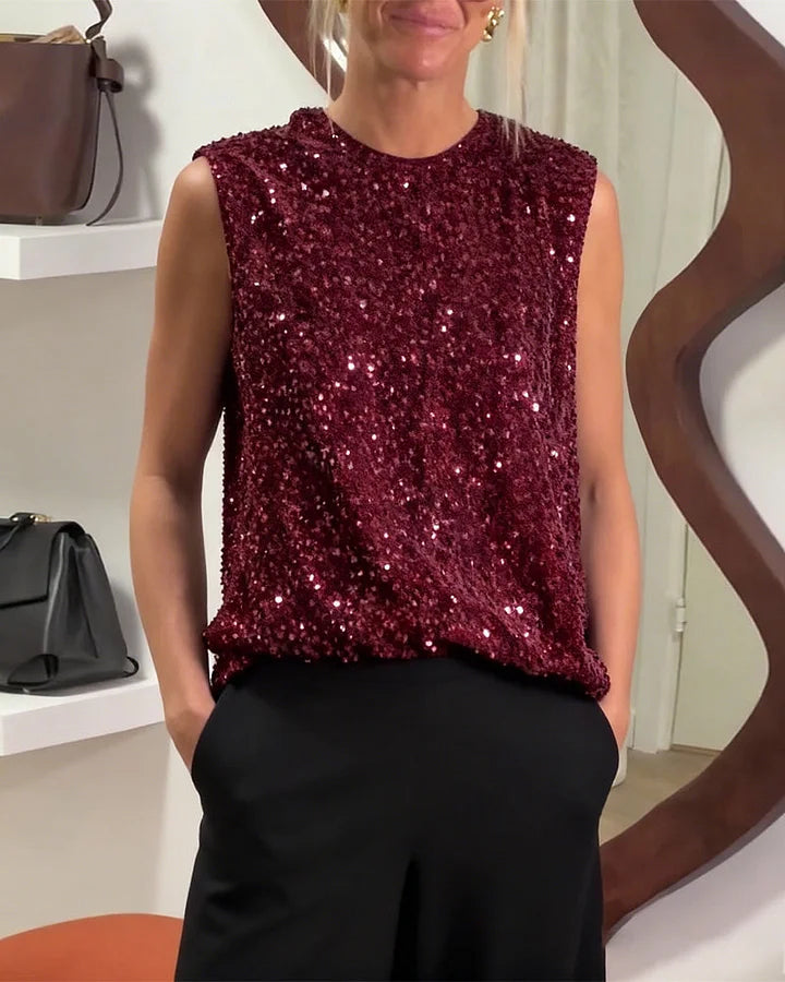 Shinobu - Fashionable Bow Sequin Tank Top