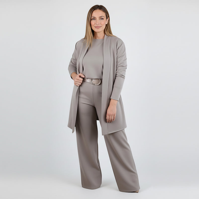 Dorren - Elegant 3-Piece Set With Long Cardigan, Top & Pant