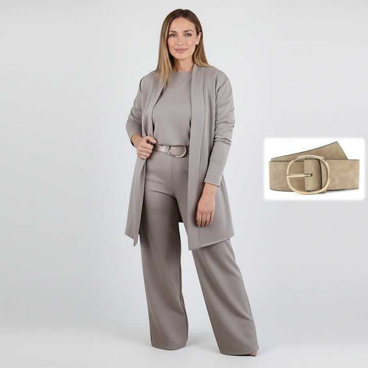 Dorren - Elegant 3-Piece Set With Long Cardigan, Top & Pant