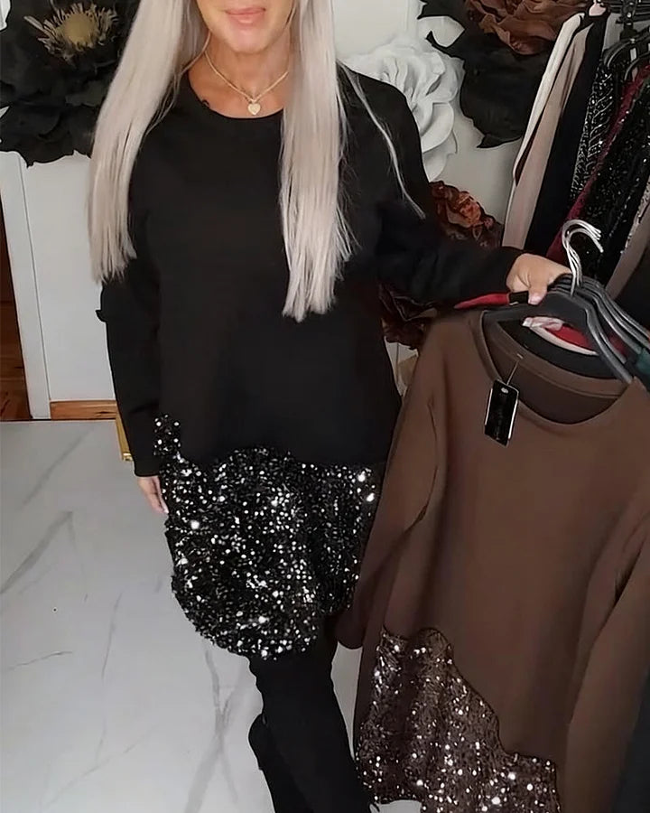 Ksenija - Round Neck Sequined Patchwork Dress