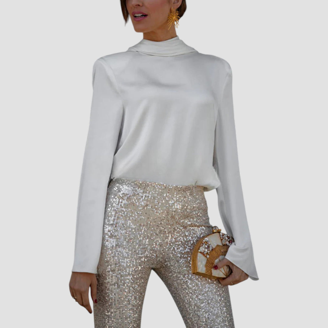 Ffion - Backless Cowl Neck Long Sleeve Blouse