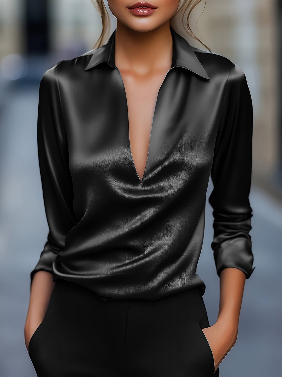 Kyrra – Elegant Satin V-Neck Blouse