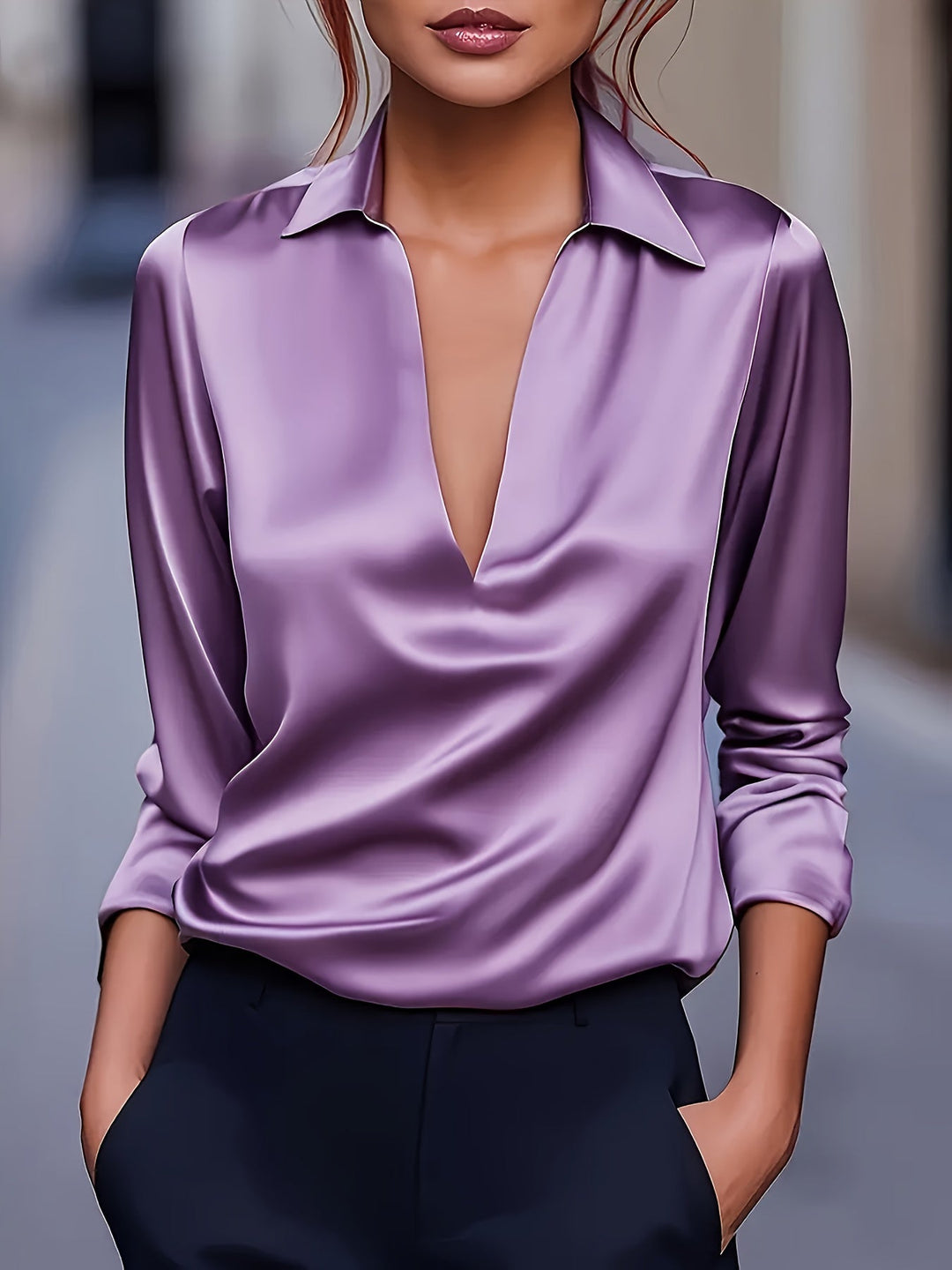 Kyrra – Elegant Satin V-Neck Blouse