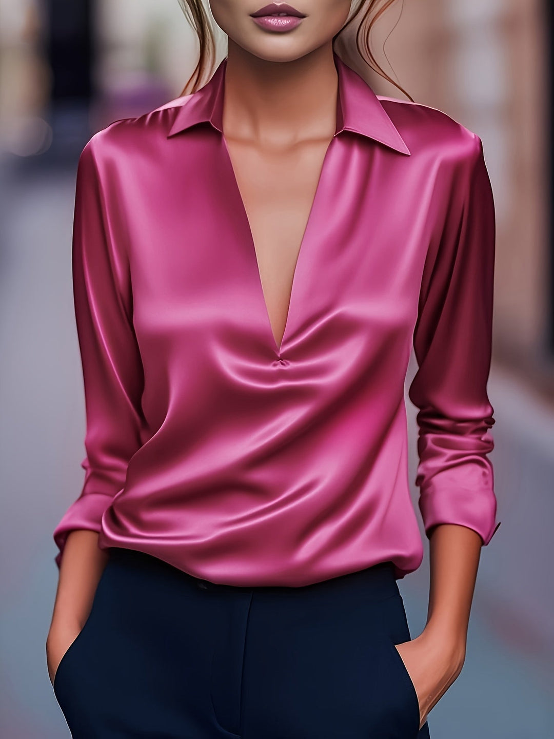 Kyrra – Elegant Satin V-Neck Blouse