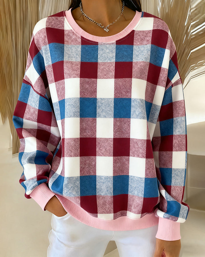 SERAPHINA – PLAID CREWNECK SWEATSHIRT