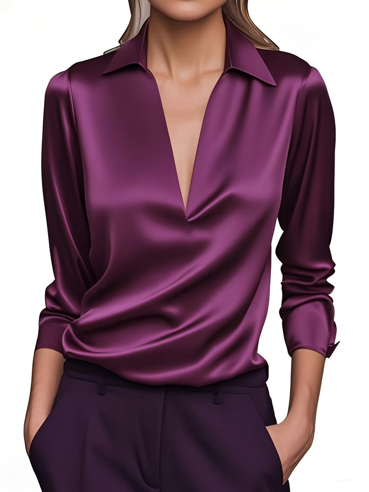 Kyrra – Elegant Satin V-Neck Blouse