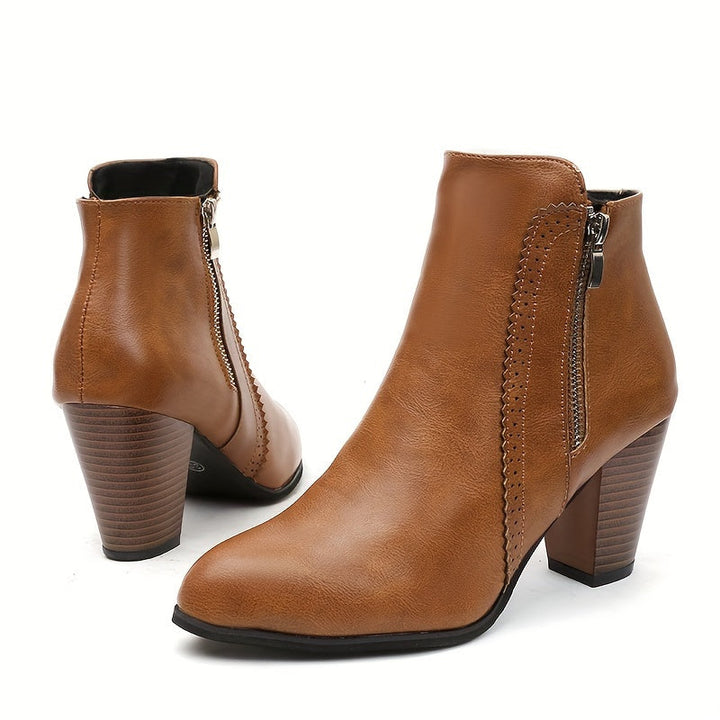 MIRELLA – CHIC BLOCK-HEEL ZIP ANKLE BOOTS