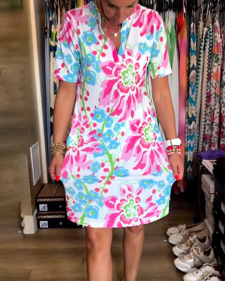 Ivendra | Short Sleeve Floral Print Dress
