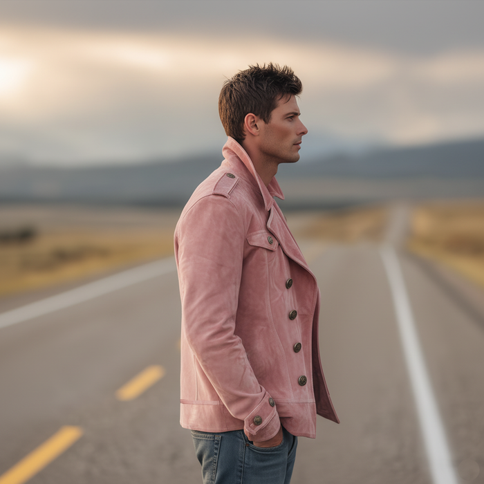 Momonosuke - Classic Retro Western Style Lapel Suede Double-Breasted Jacket