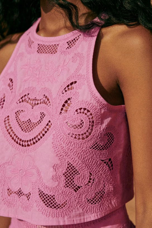 Romy | Moise Pink Lace Set