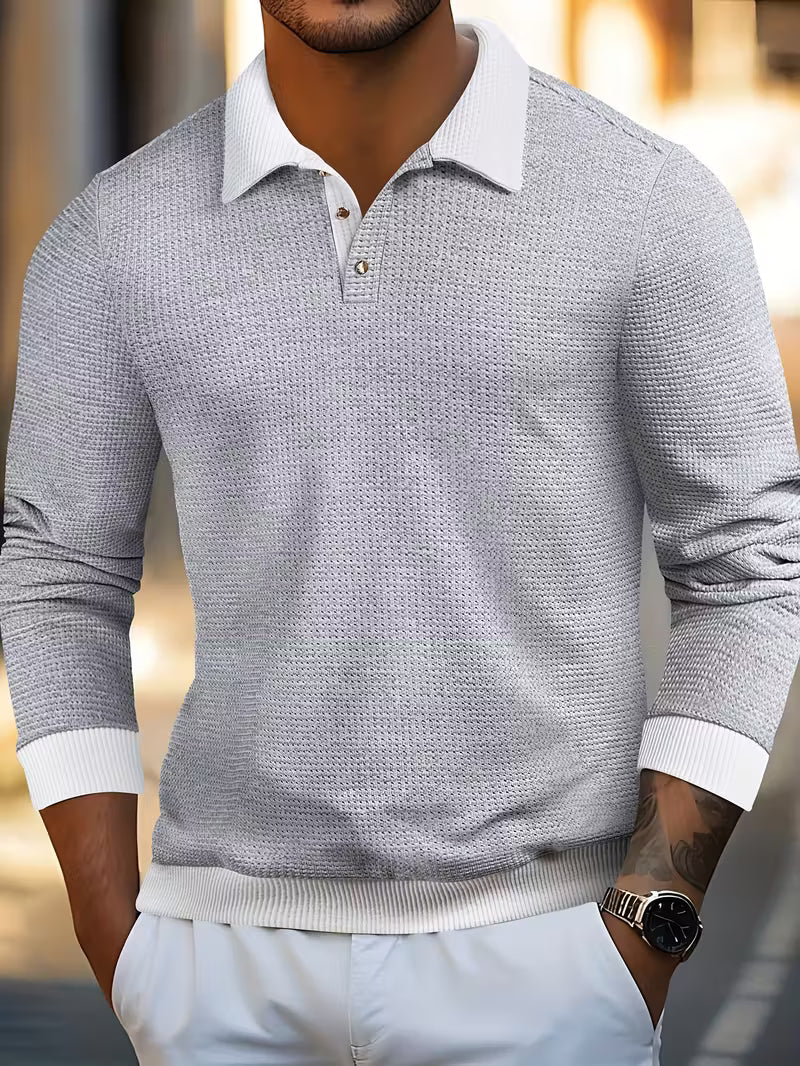 Gennady - Textured Waffle Knit Shirt With Contrast Collar